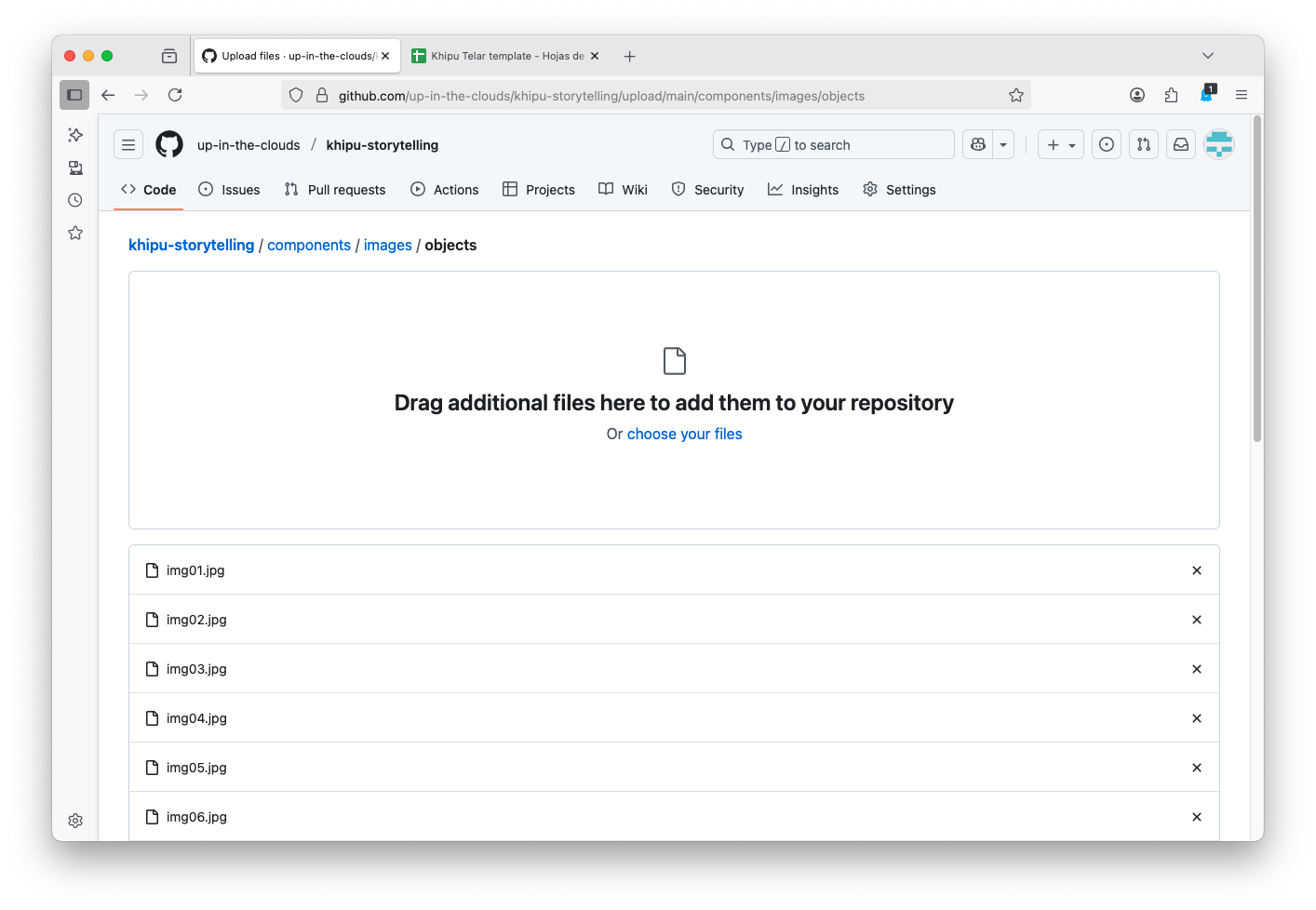 GitHub screenshot for uploading files