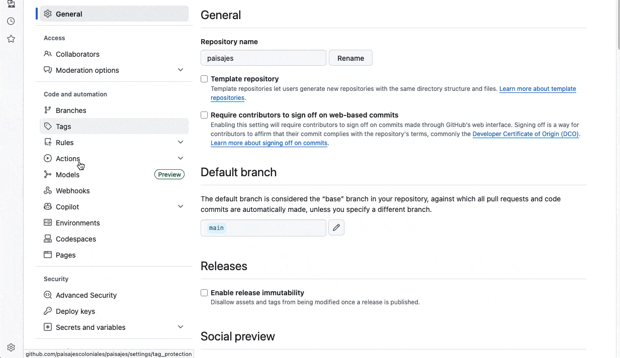 GitHub screenshot for setting up github actions