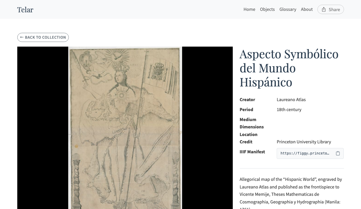 Object detail page with IIIF viewer and metadata